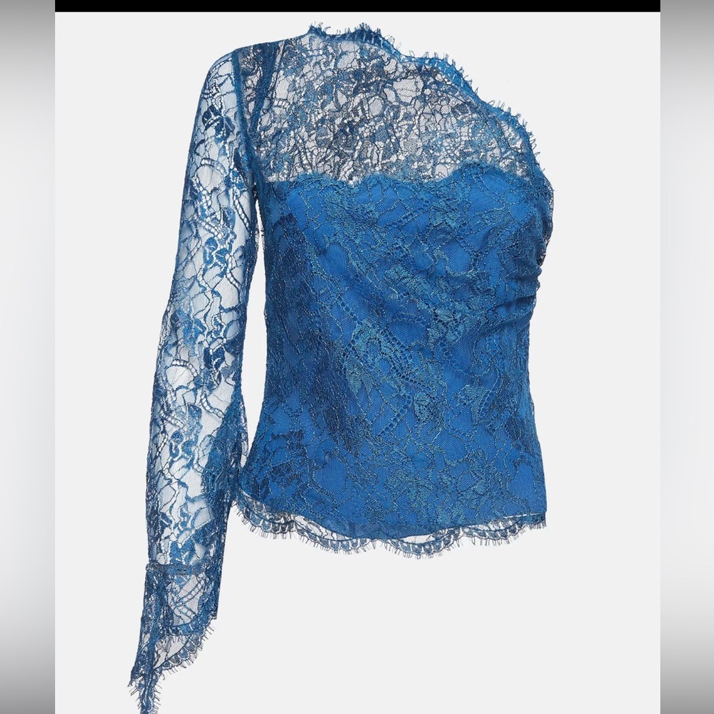 EMILIO PUCCI Blue Lace One Shoulder Top, size US10